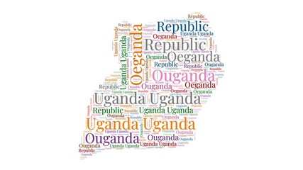 Canvas Print - Uganda shape words animation. Uganda boundary filled with country names animated. Country opening, intro, presentation video.