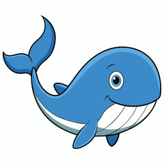 Wall Mural - Cartoon Illustration of a Smiling Blue Whale