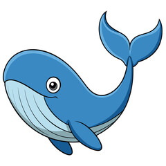 Wall Mural - Cartoon Illustration of a Blue Whale with a Smiling Face