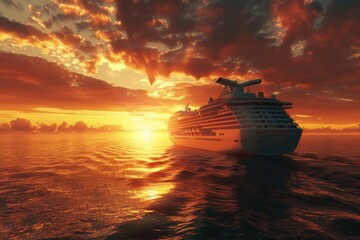 Wall Mural - luxury cruise ship sailing to port at sunrise in caribbean sea