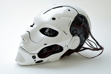 Sticker - Futuristic Robotic Face Mask with Sleek Design Blending Technology and Human Features