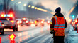 © HomeHug Ai Gallery - A highway patrol officer directing traffic around an accident site
