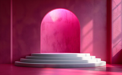 Wall Mural - White circle podium and pink valentine day.