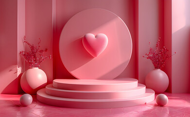 Wall Mural - White circle podium and pink valentine day.