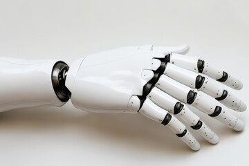 Sticker - Black and White Robotic Hand in Resting Pose Reflecting the Serenity and Potential of Robotic Technology