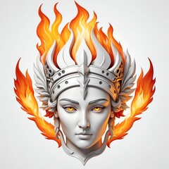 Wall Mural - burning flame fire athena head 3d art logo in plain white background 9