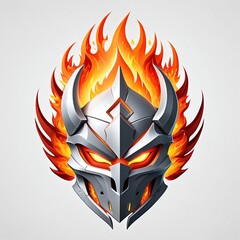 Wall Mural - burning flame fire knight head 3d art logo in plain white background 102