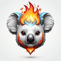 Canvas Print - burning flame fire koala head 3d art logo in plain white background 107