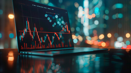laptop  for business stock financial marketing investment economy with chart graph statistic datum 