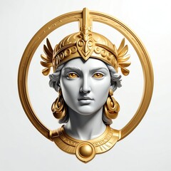 Poster - gold greek god athena head 3d art logo in plain white background 300