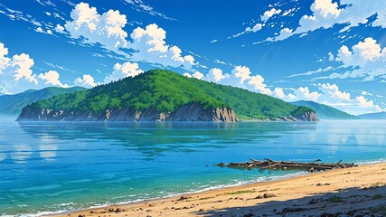 Wall Mural - lake baikal russia natural wonders around the world morning view anime