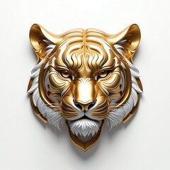 Wall Mural - gold tiger head 3d art logo in plain white background 436