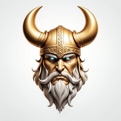 Poster - gold viking warrior head 3d art logo in plain white background 443