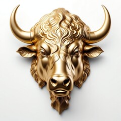 Wall Mural - gold buffalo head 3d art logo in plain white background 223