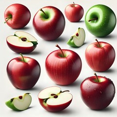 Wall Mural - Set of red and green apples.