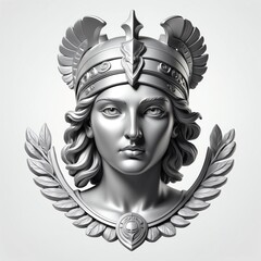 Wall Mural - silver greek god athena head 3d art logo in plain white background 550