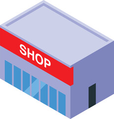 Poster - Shop building isometric icon, showing concept of commerce and retail