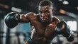 © MakoPoko - Male boxer training in the gym, depicted in a powerful and dynamic pose, capturing the intensity of the sport.
