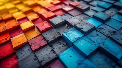 Poster - vibrant abstract design featuring textured colorful blocks organized in a dynamic pattern