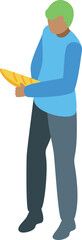 Sticker - Young casual man is holding a fresh baguette in his hands