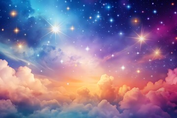 Wall Mural - a background of pastel rainbow unicorns with glittering stars. a dreamy, pink, fuzzy sky. charming r