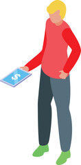 Poster - Young man is holding a tablet showing a dollar sign, depicting online banking and financial management