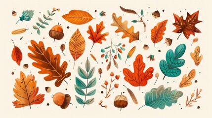 Wall Mural - A variety of leaf shapes. Oak maple, and other deciduous tree leaves