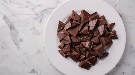 Canvas Print - A plate of chocolate pieces is on a marble countertop