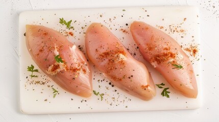 Wall Mural - Three pieces of chicken are seasoned with pepper and parsley