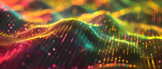 Wall Mural - Colorful glowing Wave of dots and weave lines. Abstract background. Network connection structure