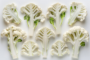 Wall Mural - Cauliflower vegetable slices on a white background