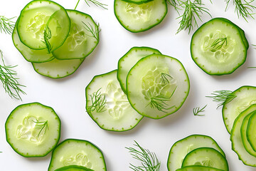 Wall Mural - Dill vegetable slices on a white background