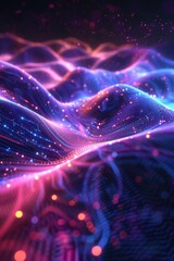 Poster - Digital Futurism: Abstract Background with Dynamic Light Effects and Holographic Waveforms