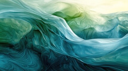 Poster - Abstract wave patterns with a blend of blue and green hues