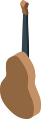 Poster - Acoustic guitar with a wooden body and a long neck, standing up in a music store
