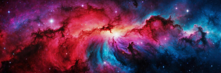 Wall Mural - background panorama of vast, swirling vibrant colorful nebula, against backdrop of twinkling stars. 