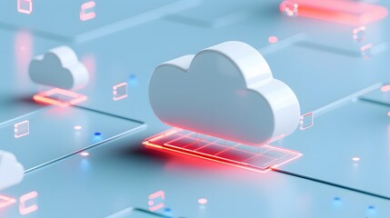 Poster - Futuristic cloud computing concept illustration, highlighting digital data storage and technology advancements.