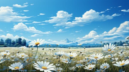 Canvas Print - Daisy Field Under a Blue Sky