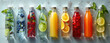 © AIPhoto - Assorted Bottles of Colorful Fruit-Infused Detox Water with Fresh Ingredients