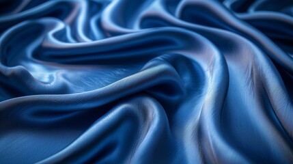 Poster - elegant blue satin fabric draped gracefully highlighting soft texture and rich color