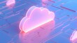 © Tackey - Futuristic neon cloud computing concept in neon pink and blue light for modern technology and digital storage.