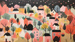 © Kseniya - Charming naive art depicting a colorful village under a starry night sky