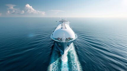 Wall Mural - A large ship is sailing through the ocean with a white cargo tank on the front