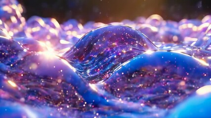 Poster - Explore a mesmerizing display of colorful, shimmering bubbles flowing gracefully across an enchanting landscape under gentle nighttime illumination