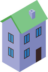 Poster - Isometric illustration of a two storey building with a green roof, representing modern architecture and urban living