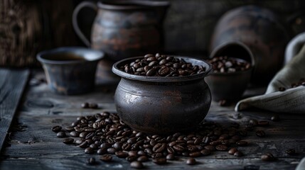 Wall Mural - Dark room coffee beans vintage still life