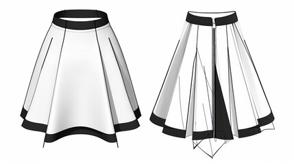 Wall Mural - Womens ALine Zip Front Skirt Technical fashion illustration Front view in white and black color Womens CAD mockup