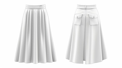 Womens Button Front Front Split and Maxi Skirt Technical fashion illustration with a patch pocket Flat apparel skirt template front and back view white color Womens CAD mockup