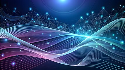 Poster - Digital waves, dynamic networks, artificial neural networks, cyber quantum computing, and electronic global intelligence are all depicted against an abstract blue tech background.