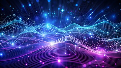 Poster - Digital waves, dynamic networks, artificial neural networks, cyber quantum computing, and electronic global intelligence are all depicted against an abstract blue and purple tech background.